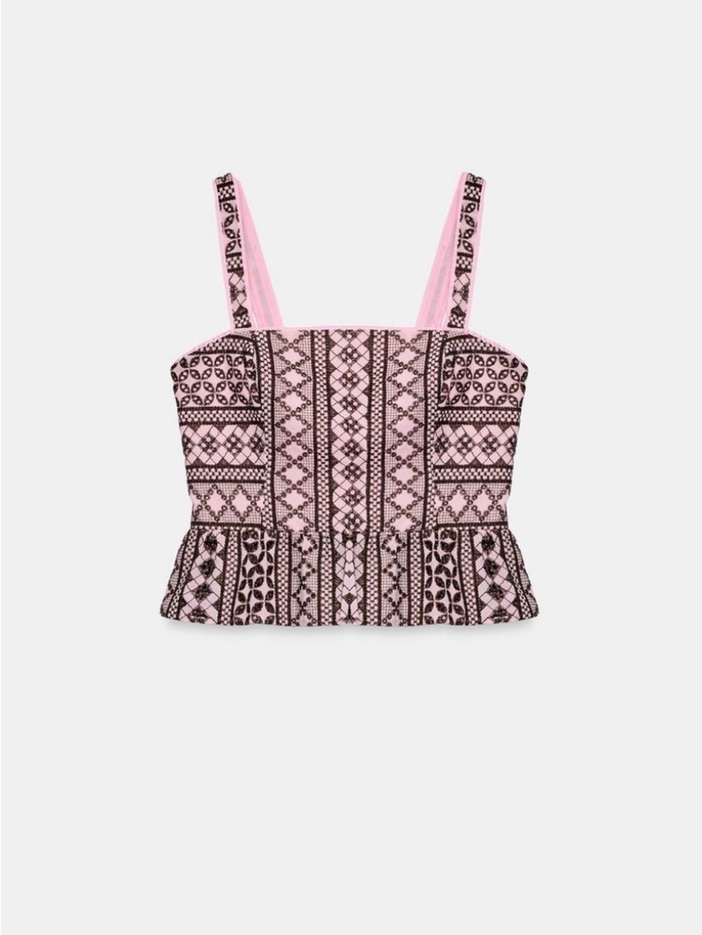 Zara Pink Patterned Square-Neck Tank Top, size L, never worn